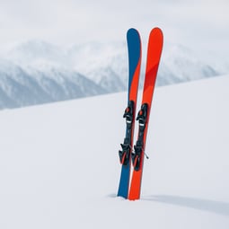 Ski stehen parat für den Urlaub
