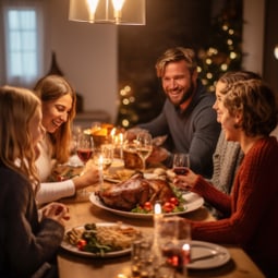 Familie am Tisch während der Feiertage